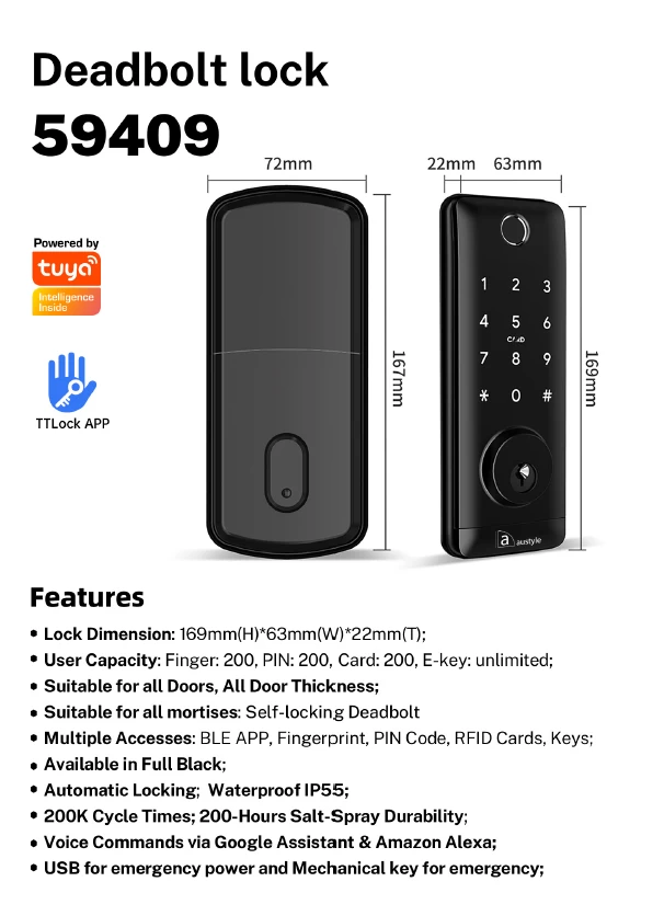 Austyle - Digital Smart Entrance Deadbolt Kit H169xW63mm 5 Austyle - Digital Smart Entrance Deadbolt Kit H169xW63mm - Image 3